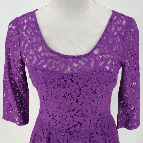 Betsey Johnson Dress Womens 2 Purple Lace Fit n Flare Lined Pleated Skirt - Picture 7 of 14